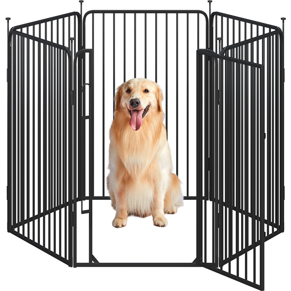39.5"/100cm Dog Playpen Panels, Black Iron Round Tube Fence w/Door Dog Pen Fence