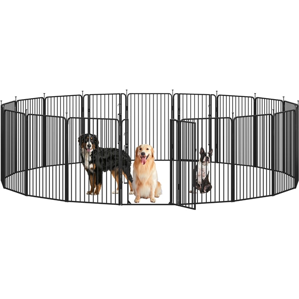 39.5"/100cm Dog Playpen Panels, Black Iron Round Tube Fence w/Door Dog Pen Fence