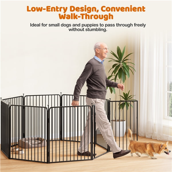 8 Panels Puppy Playpen Metal Pet Fence with Door Round Tube for Pet Pen