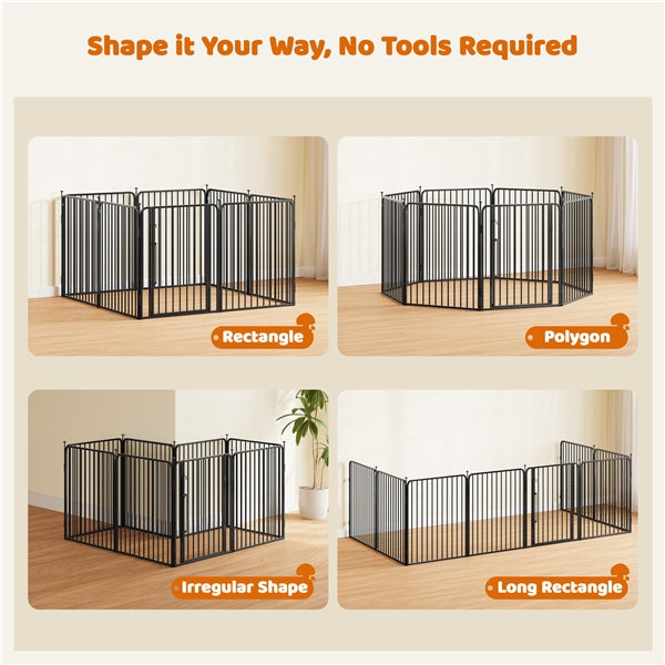 8 Panels Puppy Playpen Metal Pet Fence with Door Round Tube for Pet Pen