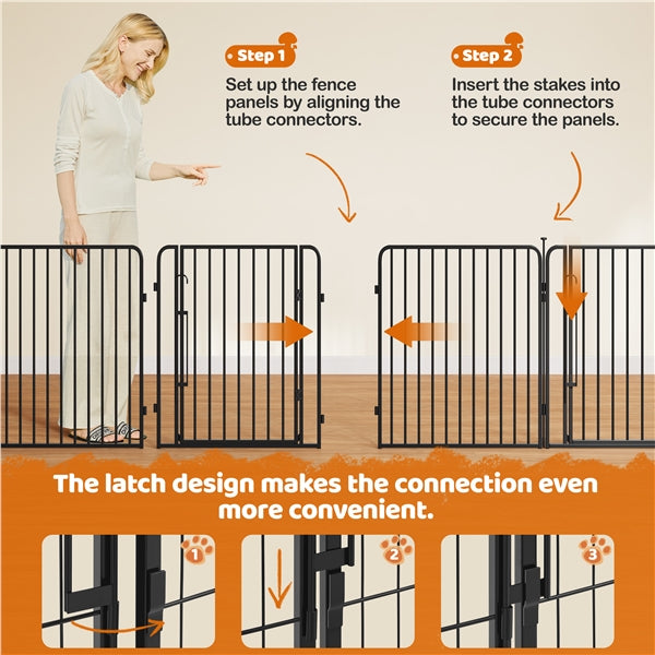 8 Panels Puppy Playpen Metal Pet Fence with Door Round Tube for Pet Pen