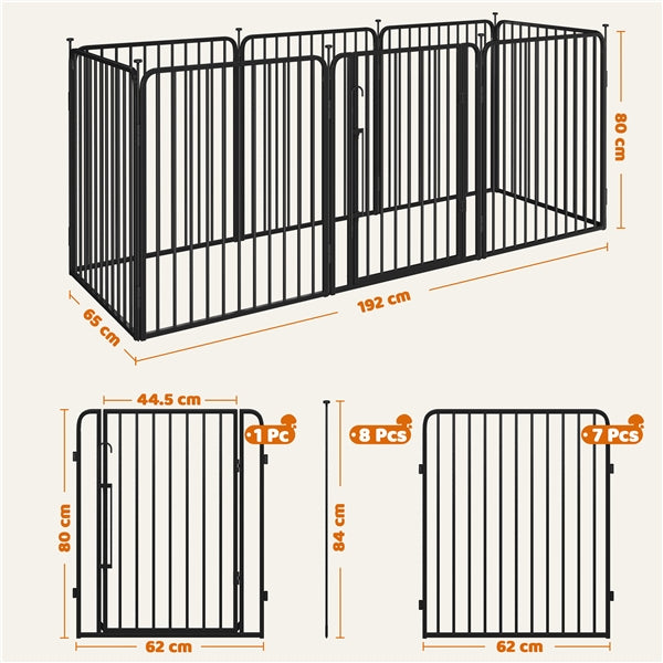 31.5"/80cm Round Tube Dog Playpen Panels, Black Iron Fence w/Door Dog Pen