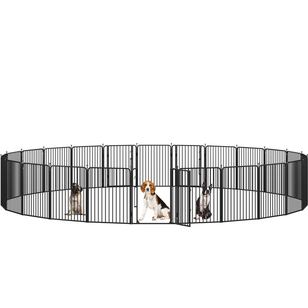 31.5"/80cm Round Tube Dog Playpen Panels, Black Iron Fence w/Door Dog Pen