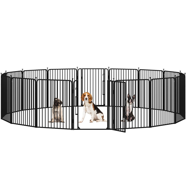 31.5"/80cm Round Tube Dog Playpen Panels, Black Iron Fence w/Door Dog Pen