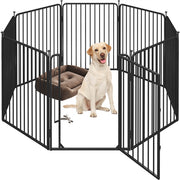 31.5"/80cm Round Tube Dog Playpen Panels, Black Iron Fence w/Door Dog Pen