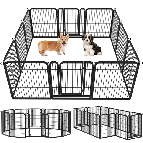 Set of 2- 12 Panels Dog Cat Exercise Barrier Outdoor Indoor Fence w/Door Dog Playpen Dog Pen