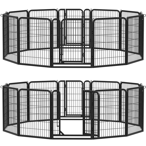 Set of 2- 12 Panels Dog Cat Exercise Barrier Outdoor Indoor Fence w/Door Dog Playpen Dog Pen