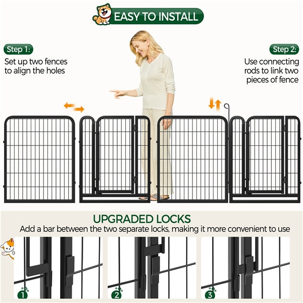 12 Panels Heavy Duty Metal Dog Pen Pet Playpen Pet Fence