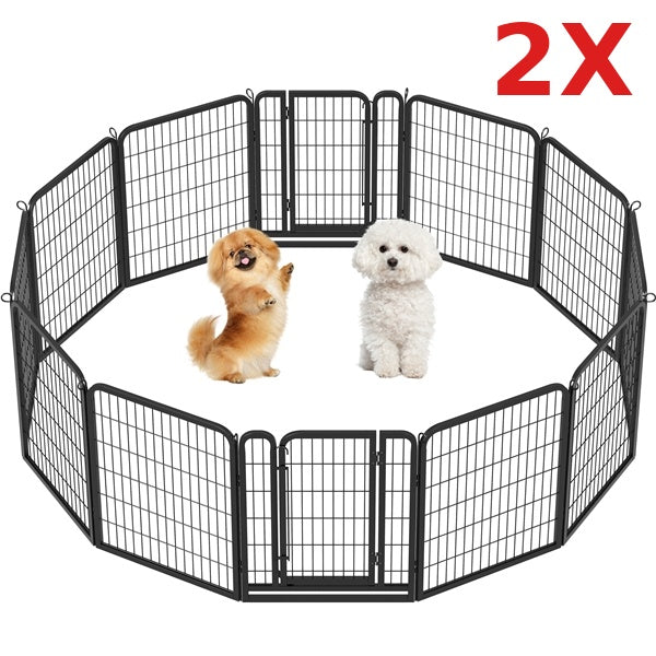 31.5"/80cm Dog Playpen Panels, Black Steel Fence w/Door, Outdoor Indoor Exercise Barrier