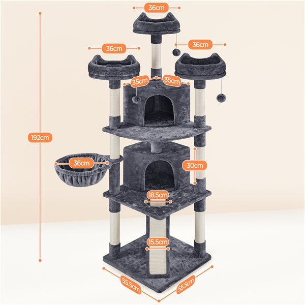 192cm Large Cat Tree – Multi-Level Cat Tower with Condo, Scratching Posts & Cat-Ear Perches