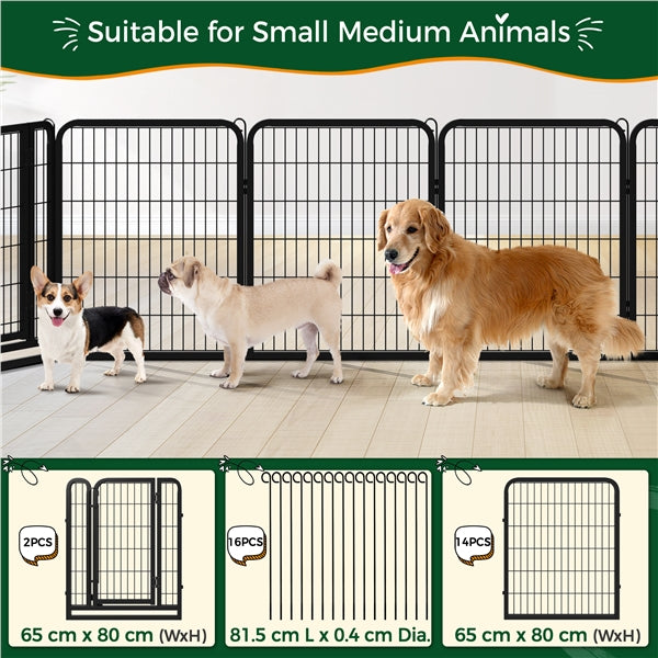 31.5"/80cm Dog Playpen Panels, Black Steel Fence w/Door, Outdoor Indoor Exercise Barrier