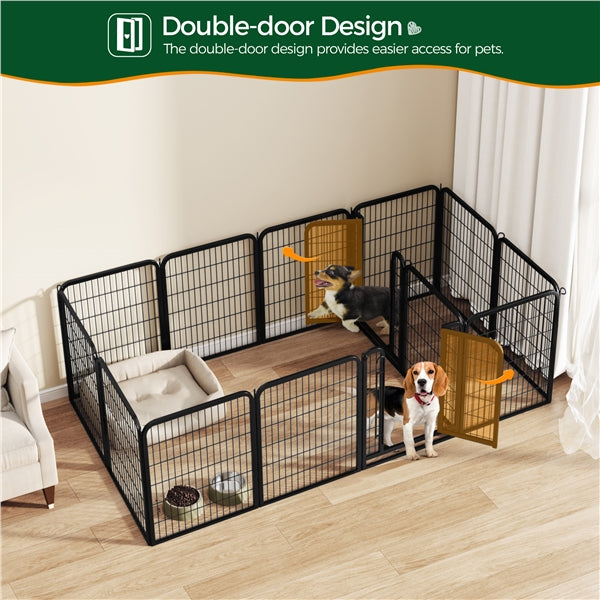 31.5"/80cm Dog Playpen Panels, Black Steel Fence w/Door, Outdoor Indoor Exercise Barrier