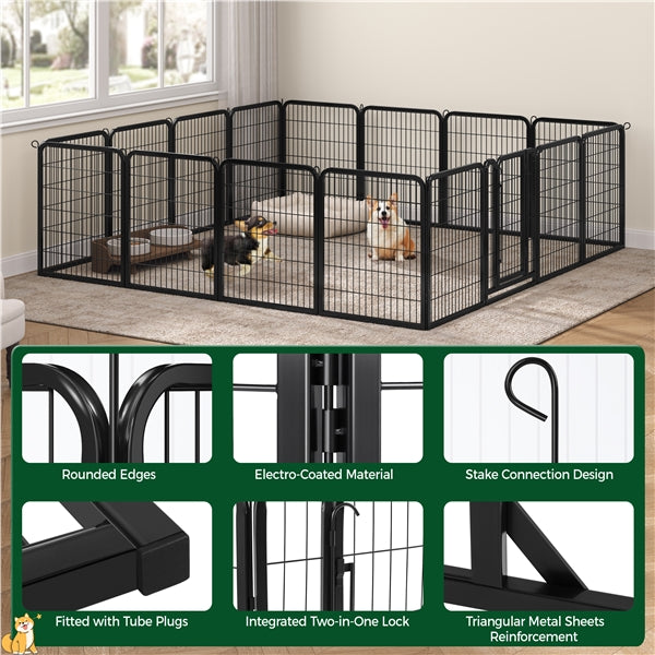 16 Panels Dog Playpen Pet Playpen Steel Dog Cat Exercise Barrier Outdoor Indoor