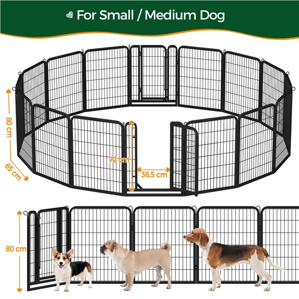 31.5"/80cm Dog Playpen Panels, Black Steel Fence w/Door, Outdoor Indoor Exercise Barrier