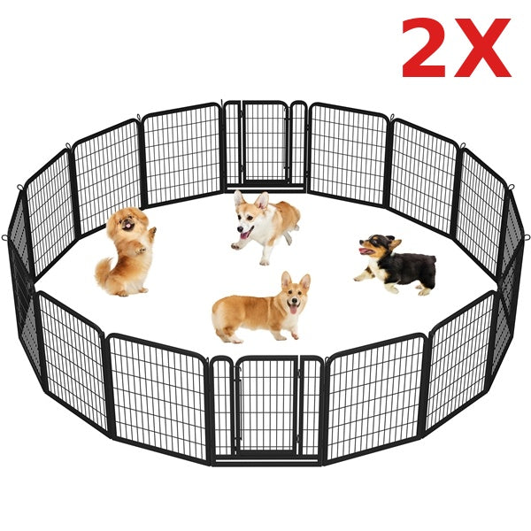 31.5"/80cm Dog Playpen Panels, Black Steel Fence w/Door, Outdoor Indoor Exercise Barrier