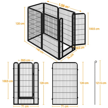 Set of 3 - 6 Panels Heavy Duty Dog Playpen Metal Dog Pen Pet Fence