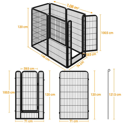 Set of 3 - 6 Panels Heavy Duty Dog Playpen Metal Dog Pen Pet Fence