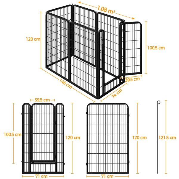 Set of 3 - 6 Panels Heavy Duty Dog Playpen Metal Dog Pen Pet Fence