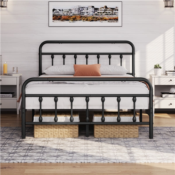 Full Szie Vintage Iron Platform Bed with High Headboard and Footboard