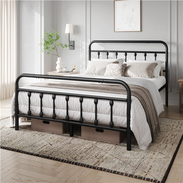 Full Szie Vintage Iron Platform Bed with High Headboard and Footboard