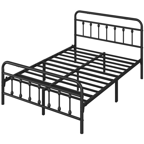 Full Szie Vintage Iron Platform Bed with High Headboard and Footboard