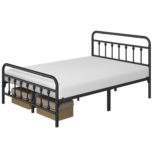 Full Szie Vintage Iron Platform Bed with High Headboard and Footboard