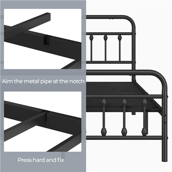 Full Szie Vintage Iron Platform Bed with High Headboard and Footboard