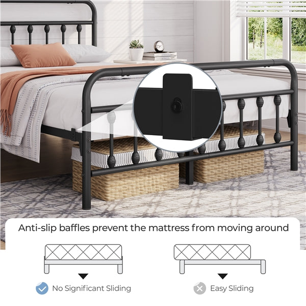 Full Szie Vintage Iron Platform Bed with High Headboard and Footboard