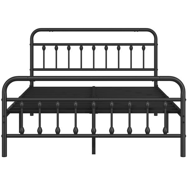 Queen Size Vintage Iron Platform Bed with High Headboard and Footboard