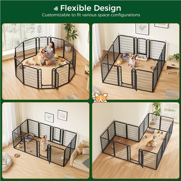 39.5"/100cm Dog Playpen Panels, Flat-Top Stakes Metal Fence w/Door Pet Pen Fence