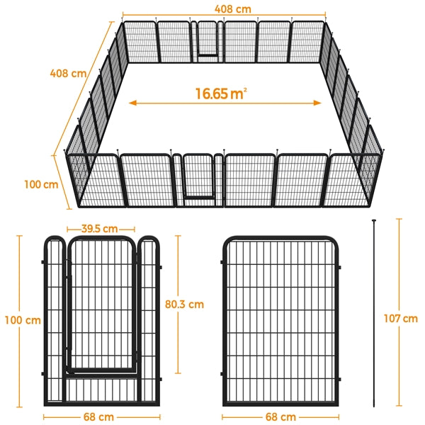 39.5"/100cm Dog Playpen Panels, Flat-Top Stakes Metal Fence w/Door Pet Pen Fence
