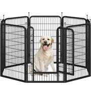 39.5"/100cm Dog Playpen Panels, Flat-Top Stakes Metal Fence w/Door Pet Pen Fence