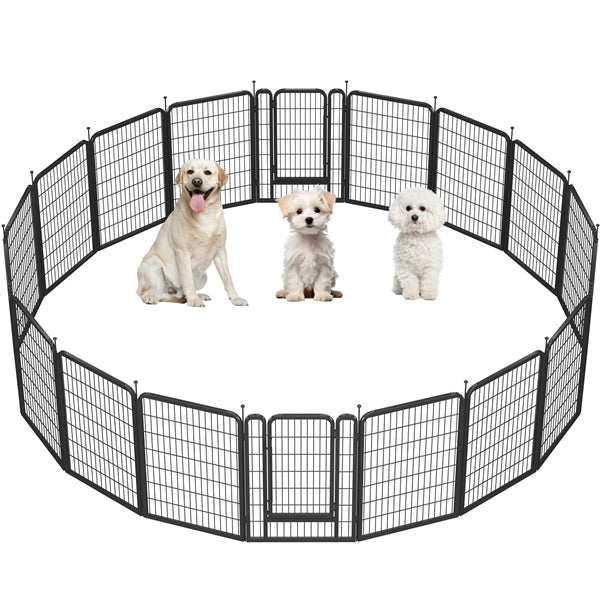 39.5"/100cm Dog Playpen Panels, Flat-Top Stakes Metal Fence w/Door Pet Pen Fence