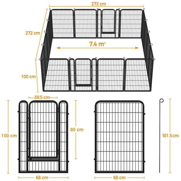 16 Panels Metal Dog Playpen Metal Pet Pen Exercise Barrier Outdoor Indoor Fence