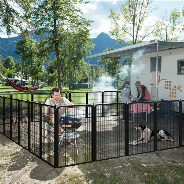 40"/100cm Dog Playpen Panels, Black Steel Fence w/Door, Heavy Duty Exercise Pen