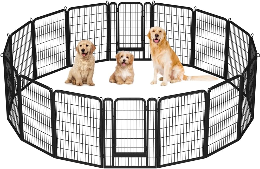 40"/100cm Dog Playpen Panels, Black Steel Fence w/Door, Heavy Duty Exercise Pen