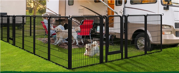 40"/100cm Dog Playpen Panels, Black Steel Fence w/Door, Heavy Duty Exercise Pen