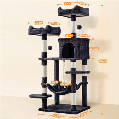 59″ Tall Multilevel Cat Tree with Condo & Plush Perch & Scratching Post