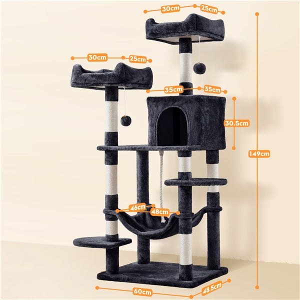 59″ Tall Multilevel Cat Tree with Condo & Plush Perch & Scratching Post
