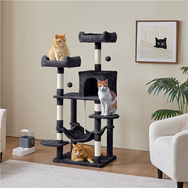 59″ Tall Multilevel Cat Tree with Condo & Plush Perch & Scratching Post
