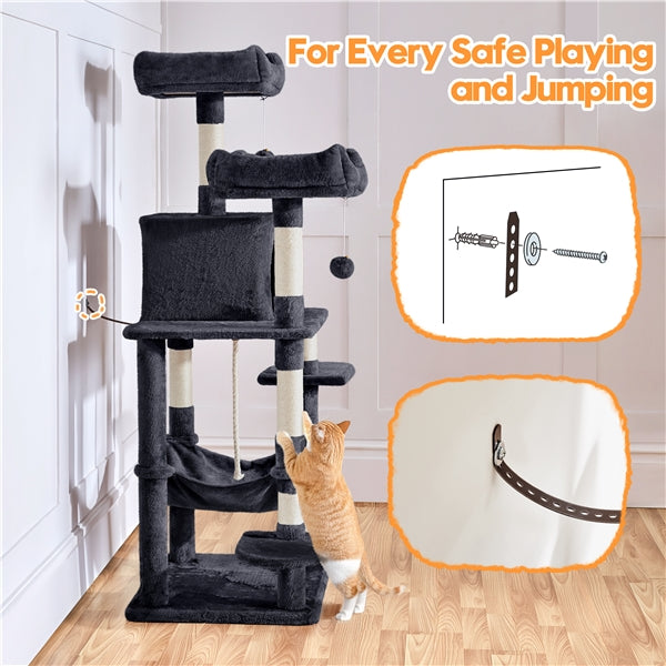 59″ Tall Multilevel Cat Tree with Condo & Plush Perch & Scratching Post