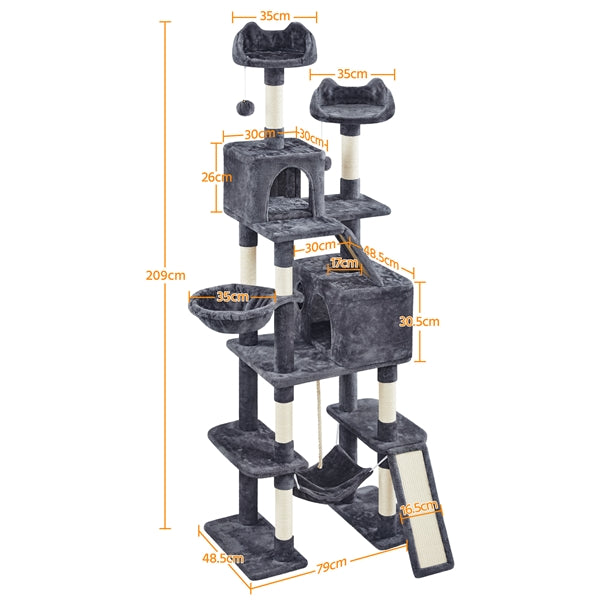 209cm H Cat Tree, Large Cat Tower, Multilevel Cat Tree