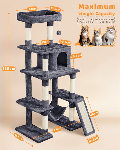 Large Cat Tower with Hammock Scratching Posts Condo Perch