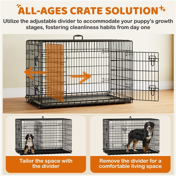 122cm Dog Crate for Large Dogs w/ Divider Foldable Metal Wire Dog Cage Kennel