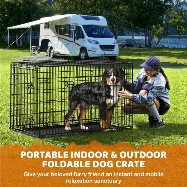 122cm Dog Crate for Large Dogs w/ Divider Foldable Metal Wire Dog Cage Kennel