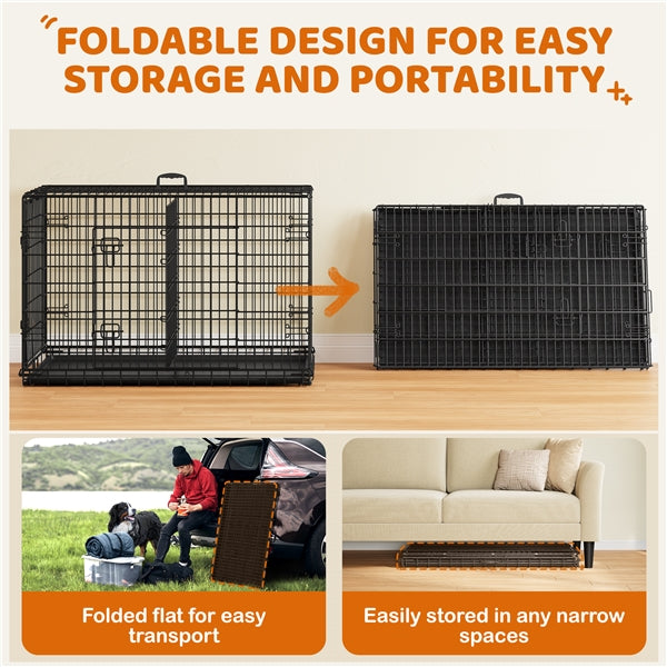 122cm Dog Crate for Large Dogs w/ Divider Foldable Metal Wire Dog Cage Kennel