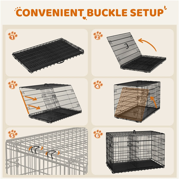 122cm Dog Crate for Large Dogs w/ Divider Foldable Metal Wire Dog Cage Kennel