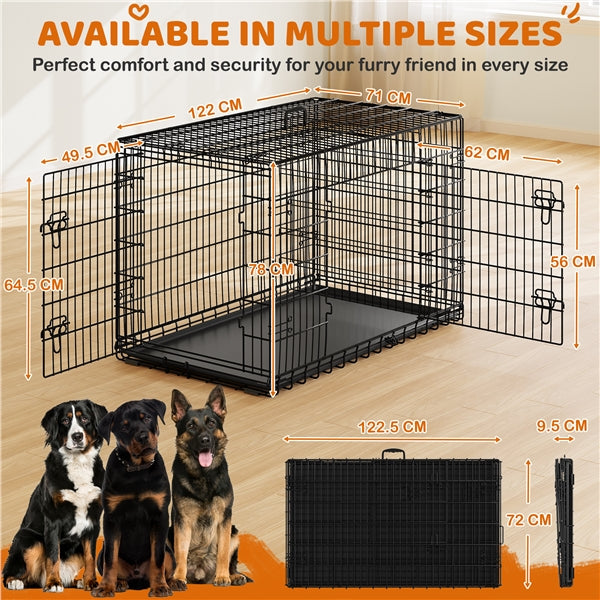 122cm Dog Crate for Large Dogs w/ Divider Foldable Metal Wire Dog Cage Kennel