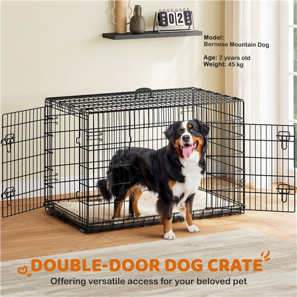 122cm Dog Crate for Large Dogs w/ Divider Foldable Metal Wire Dog Cage Kennel