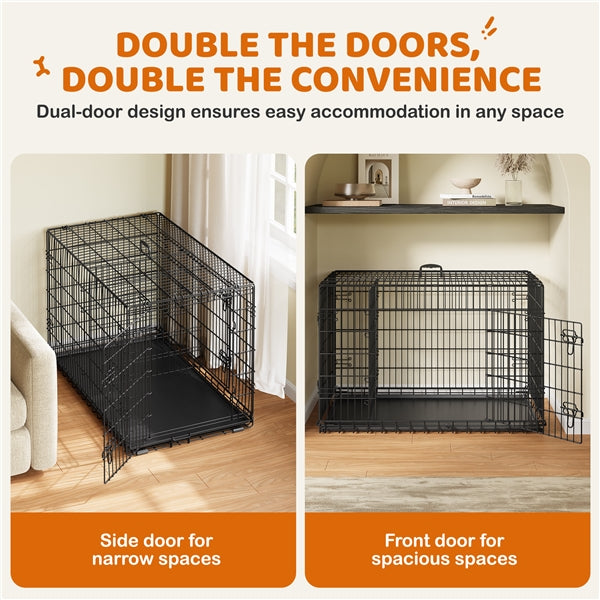 122cm Dog Crate for Large Dogs w/ Divider Foldable Metal Wire Dog Cage Kennel